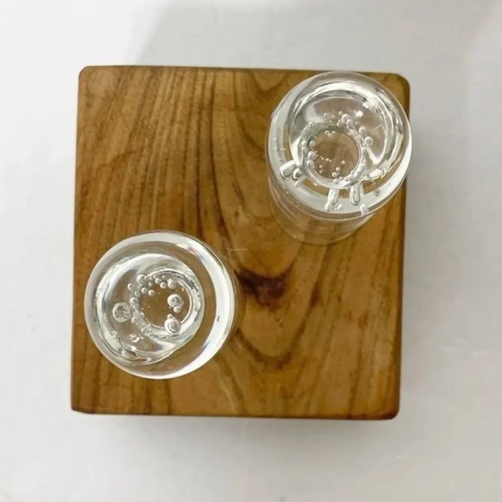 Vintage Clear Bubble Ball Base Shot Glasses Set Of 2 Tequila Retro Barware Glass